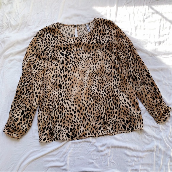 Mango Tops - MANGO Elegant Satin Animal Print Long Sleeve Top